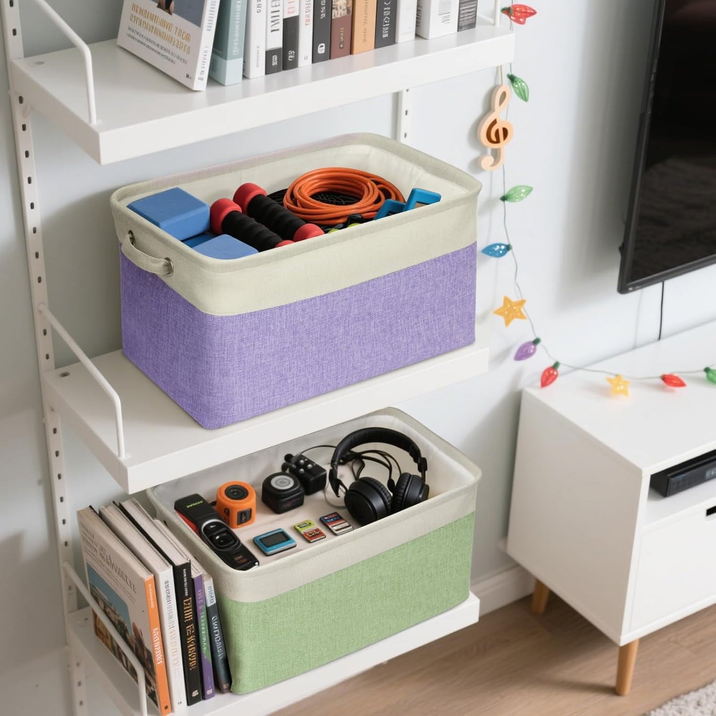 BALEINE 3 Pack Fabric Storage Bins for Shelves, Linen Storage Baskets for Organizing, Decorative Closet Bins for Clothes, Home (Pink, 15''x11''x9.5'')