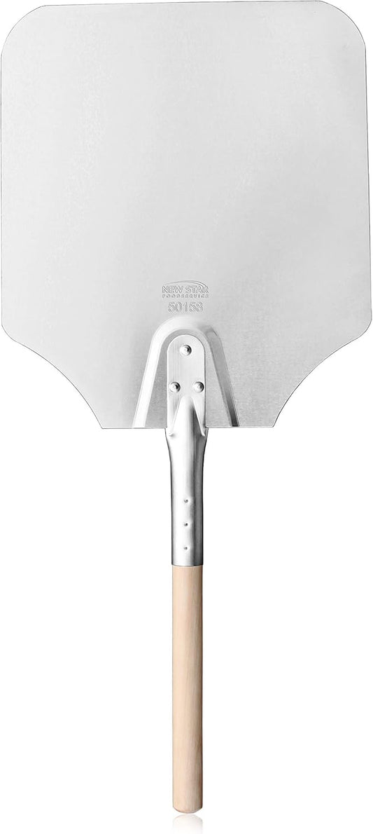 New Star Foodservice 50158 Aluminum Pizza Peel, Wooden Handle, 12 x 14 inch Blade, 26 inch overall