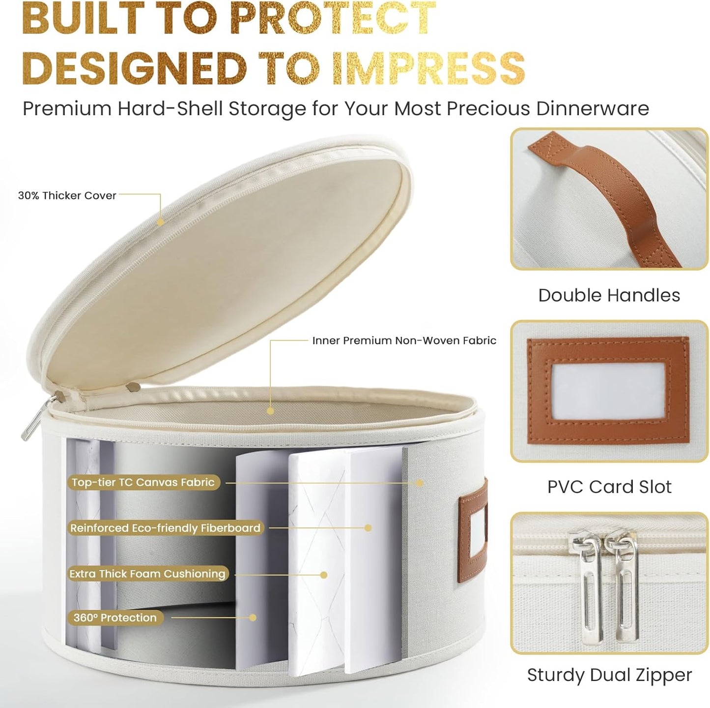 HOMELUX THEORY Hard Shell China Storage Containers, 8pc Ivory Mug & Plate Storage Box, Kitchen Storage Bins W/Lids, Heavy Duty Moving Box with Handles for Dishes, Glassware, Silverware, Cup & Mug