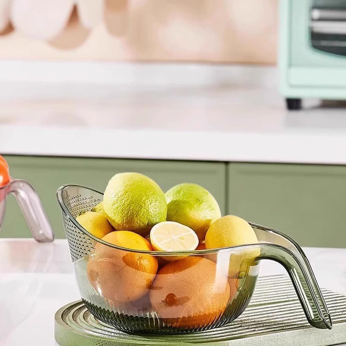 2-In-1 Rice Strainer,Large Rice Washer Beans Washer Strainers And Colanders - Washing Bowl for Fruit Washing Bowl With Strainer,Rice Washing Bowl Multifunctional Drain Basket (Gray)