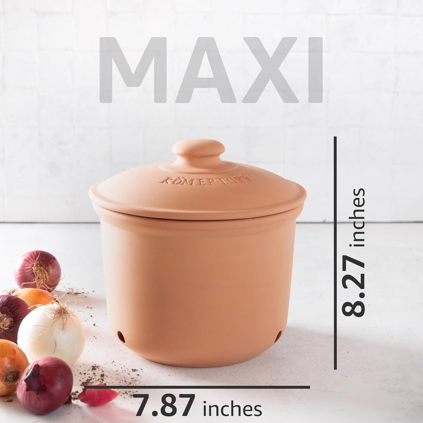 Romertopf Freshness Storage Potato Onion Garlic Clay Pot Set of 3 with Lids - Terracotta