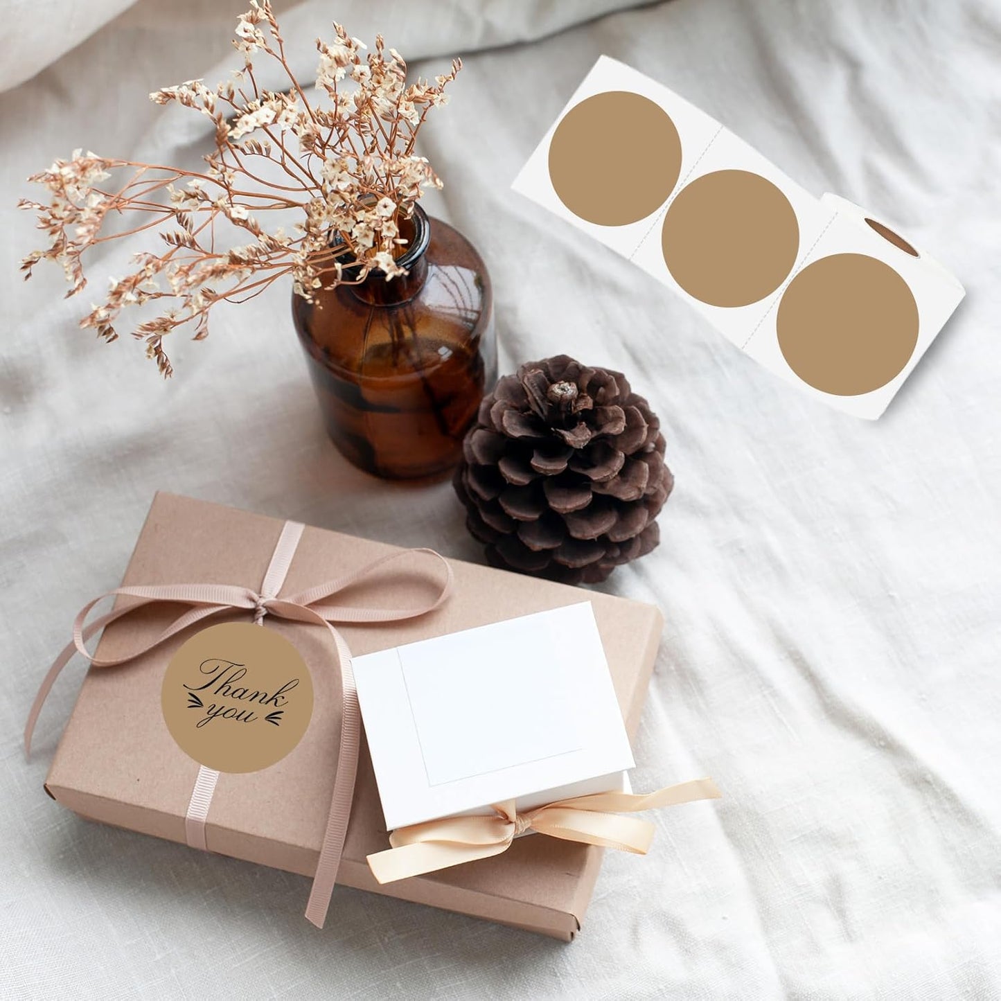 Thermal Label,3 Inch Brown Round Thermal Printer Sticker,Self-Adhesive Round Direct Thermal Labels,Thermal Stickers for DIY Logo Design,Name Tag (300 Labels/1 Roll)