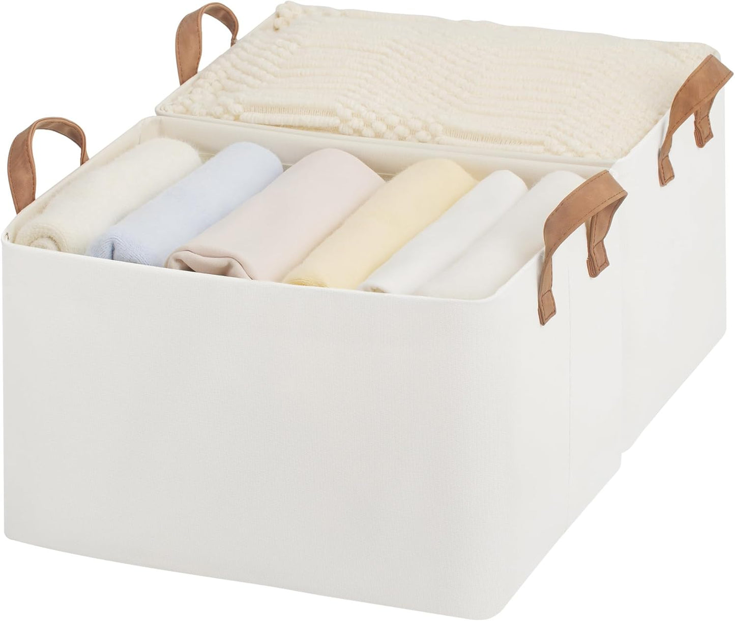 StorageWorks Storage Bins, Fabric Storage Bins for Shelves, Large Storage Baskets with Metal Frame, Closet Baskets and Bins with Handles, Beige, 2-Pack