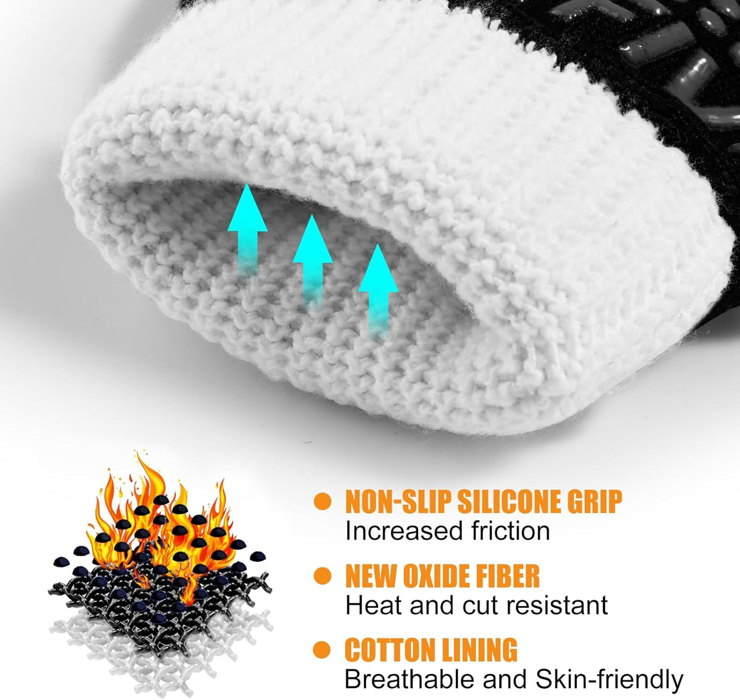 BBQ Gloves, Oven Gloves, 1472°F Extreme Heat Resistant Barbecue Gloves, Silicone Non-Slip Oven Mitts, Kitchen for Cooking, Grilling, and Baking (Black)