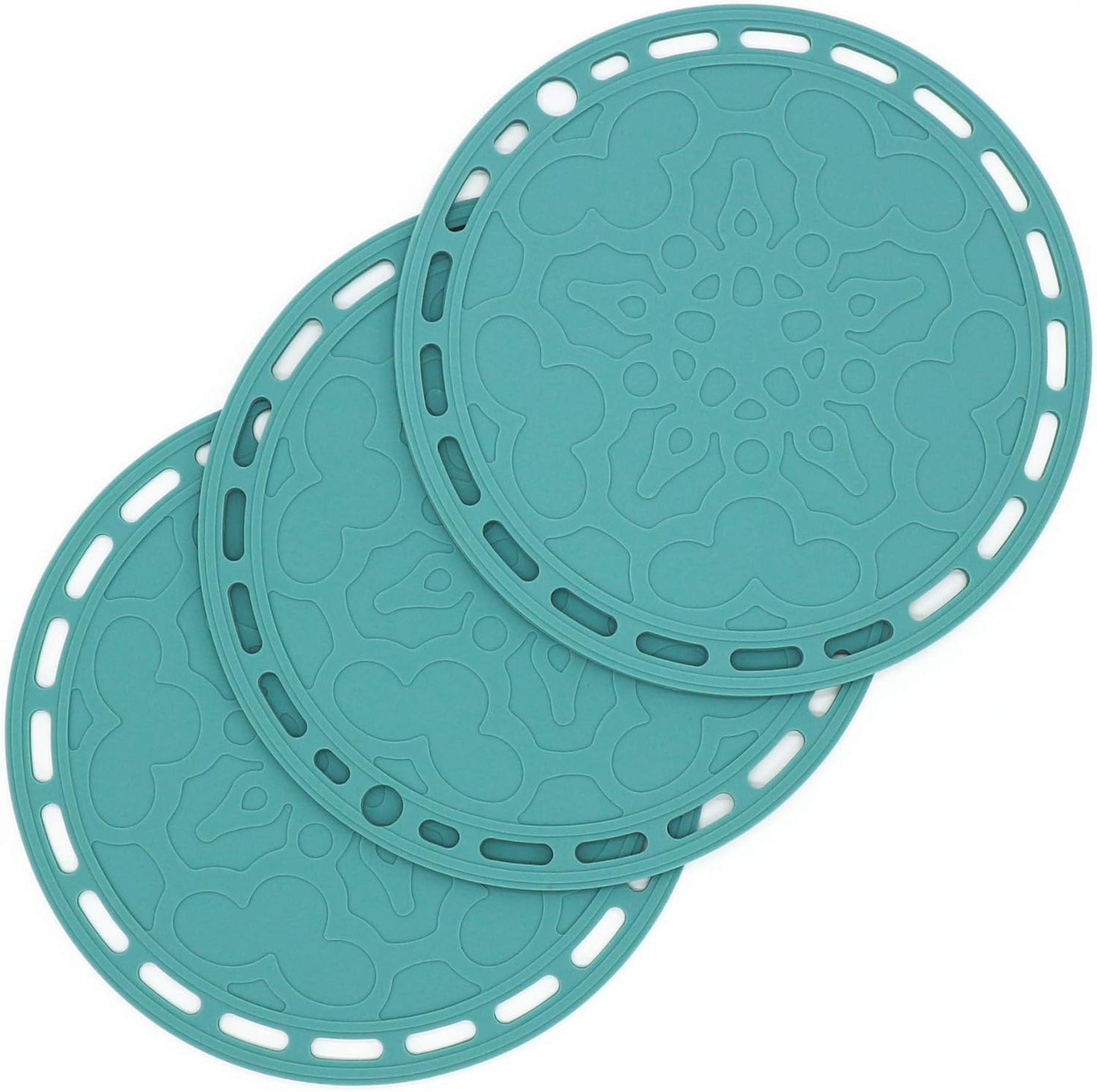 Smithcraft Trivets Mats for Hot Pots and Pans, Big Round Silicone Pot Holder Hot Pads for Hot Dishes, Mats for Countertops, Tables, Spoon Rest Small Place Mats Set of 3 (Teal)