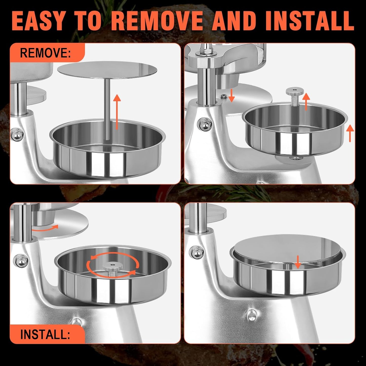 Commercial Burger Patty Maker 3 in 1 Stainless Steel Heavy Duty Hamburger Press (4/5/6-inch) Commercial Hamburger Press Patty Maker Machine with 1200 Pcs Patty Papers for Beef Pork Chicken Patty