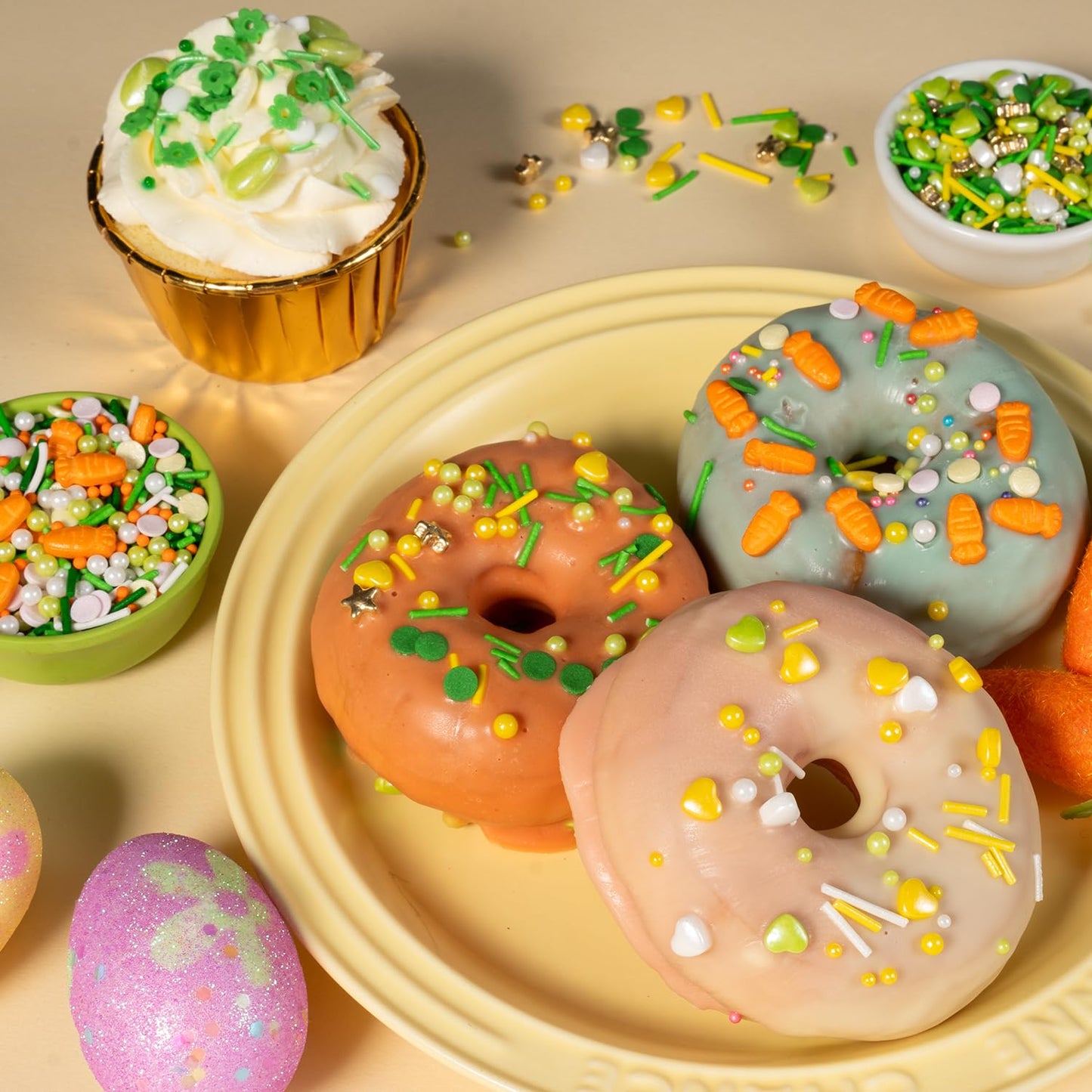 Cobakey Easter Sprinkles for Cookies 4.23 Ounce Spring Sprinkles for Baking Yellow & Green Edible Heart Perfect for Easter Cake Decorations, Baking, Ice Cream, Cookies, Cupcake Topper