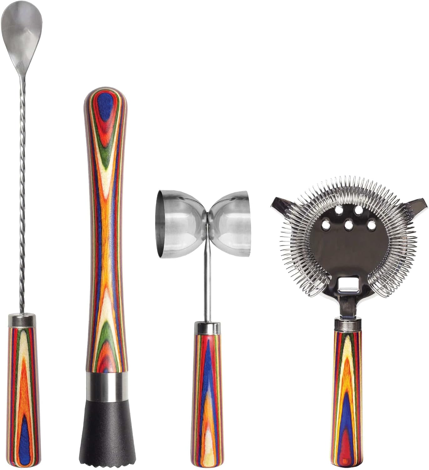 Totally Bamboo Baltique Marrakesh 4 Piece Bartender Kit, Bartending Gift Set with Essential Bar Accessory Tools, Includes Muddler, Double Sided Jigger, Hawthorne Cocktail Strainer and Bar Spoon