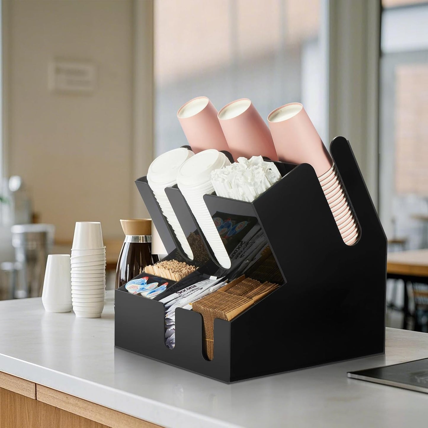 CURTA Modern Organized Coffee Condiment Organizer, 10-Compartment Coffee Condiment Station,Countertop Organizer for Home, Kitchen, Restaurant, Bar, Breakroom, Office