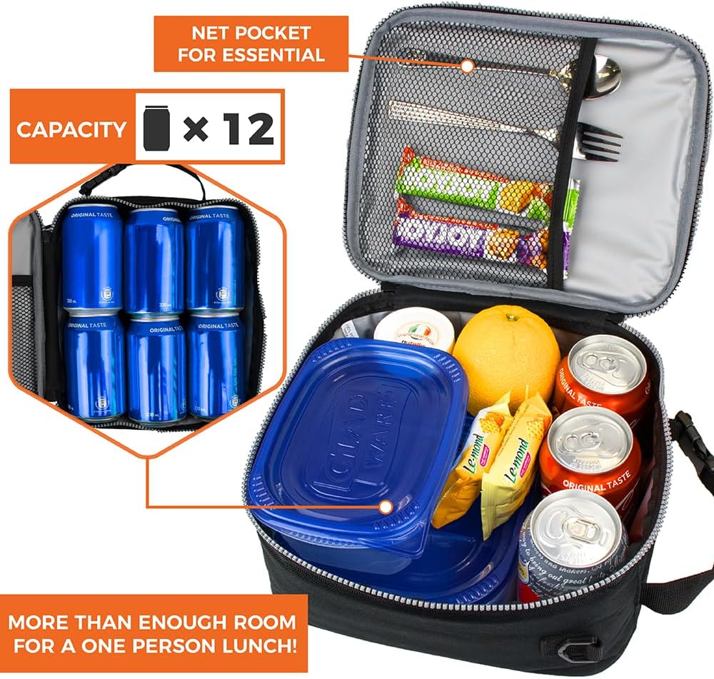 opux Insulated Lunch Box for Men Women Adult, Compact Lunch Bag for Kids Boy Girl Teen, Soft Lunch Cooler Bag for Work School, Leakproof Lunchbox Lunch Pail with Clip-on Buckle, Heather Charcoal