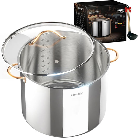 Stock Pot 20 Quart, 3 Ply Stainless Steel Stock Pot with Lid, 20 Quart Soup Pot with Copper Handle, Healthy Stockpots, Induction, Oven, Gas and Dishwasher Safe