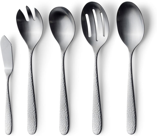 Matte Silverware Set, 18/10 Stainless Steel Satin Flatware, Modern Brushed Finish Cutlery, Dishwasher Safe & Durable, Built to Last (10-Piece Serving Set, Fidenza Hammered)