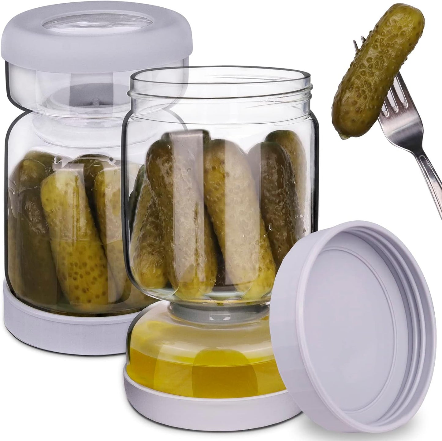 Pickle Jar, Pickle and Olive Hourglass Jar Pickle Juice Separator from Wet and Dry, Upgrade Food-grade ABS Lid and BPA Free Hourglass Pickle Jar for Airtight Food Storage 2 Pack