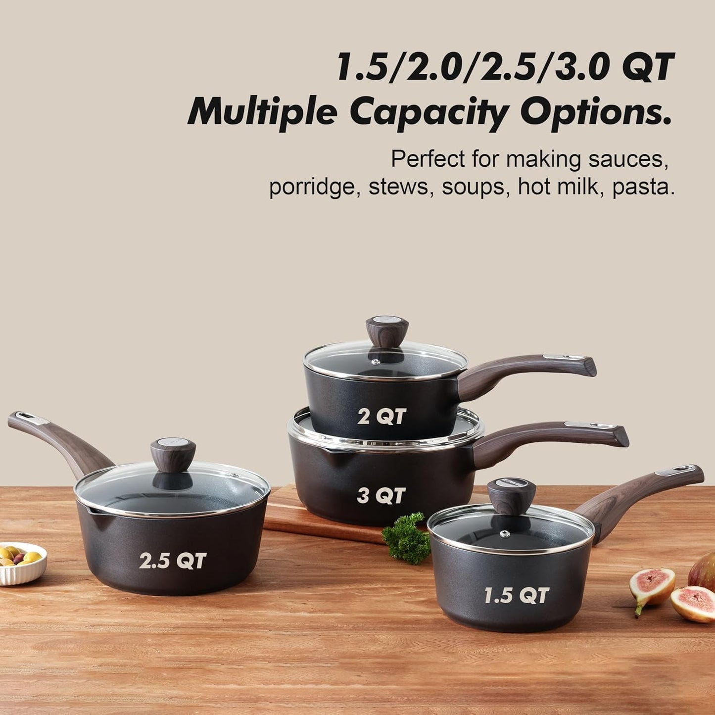 SENSARTE 2.0 & 3.0 Quart Sauce Pan Sets with Lid, Cooking Pots Set, Nonstick Saucepan Set with Pour Spout, Small Kitchen Pot, Non toxic Saucepot, Induction Comptable, Easy to Clean, PFOA Free