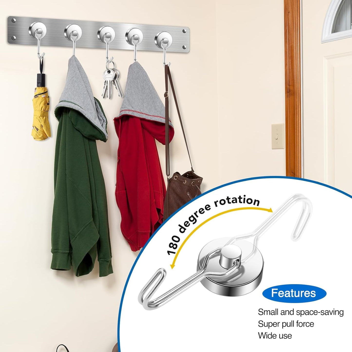 LOVIMAG Hooks, 80lbs+ Magnetic Magnet Hook 2025 Cruise Cabin Ship Essentials Heavy Duty Strong Refrigerator Fridge Hanging for Classroom Beach Vacation Kitchen Grills Home Mug Hanger (3 Pack), Silver