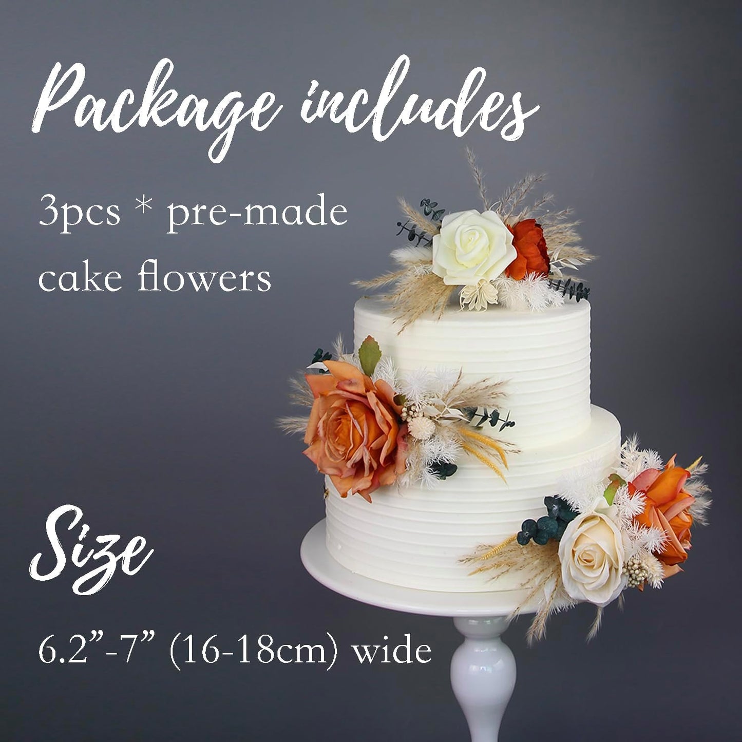 Rinlong 3-Piece Boho Chic Cake Toppers: Terracotta & Beige Silk & Dried Eucalyptus Flowers for Weddings, Birthdays, Baptisms & More