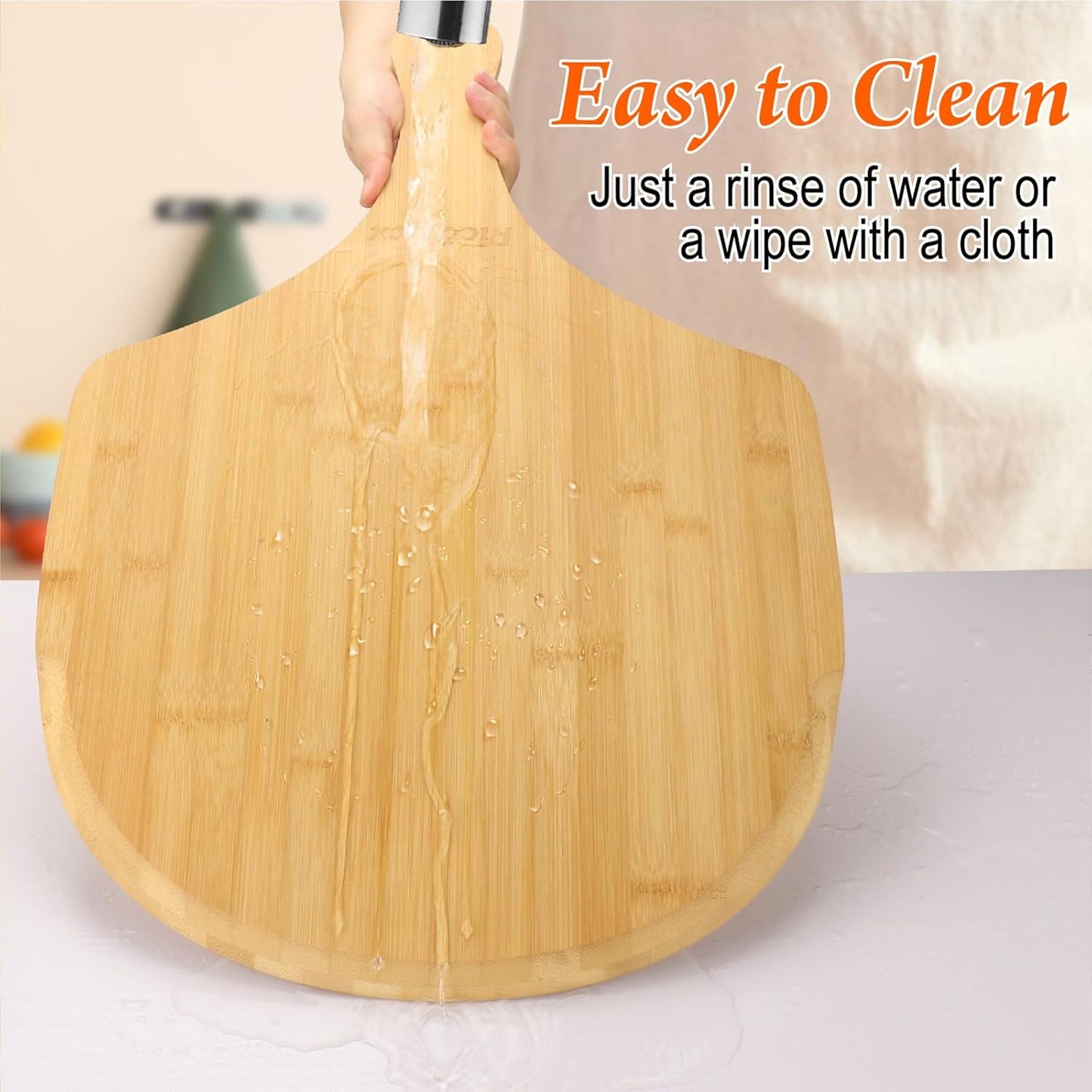 2 Pack Natural Bamboo Pizza Peel 16 inch, Wood Pizza Paddle, Cutting Board with Handle for Pizza, Bread, Cheese, Vegetable, Fruits