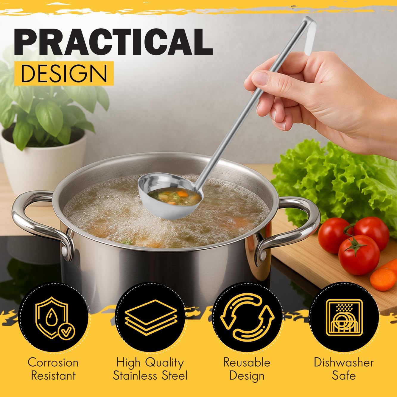 Ladle - Durable Stainless Steel Ladle Serving Measuring Soup Dressing Sauce Gravy Sturdy Dependable Long Handle for Kitchen (1, 8 Oz.)