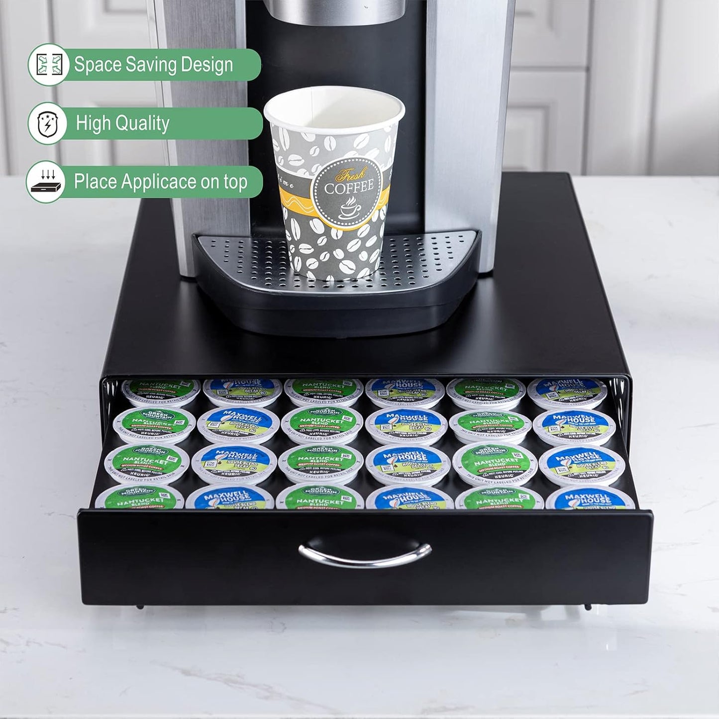 Rice rat K Cup Pod Holde iron Top Drawer,Coffee Pod Holder Capsule Display Storage compatibility 42 k cup (Black)