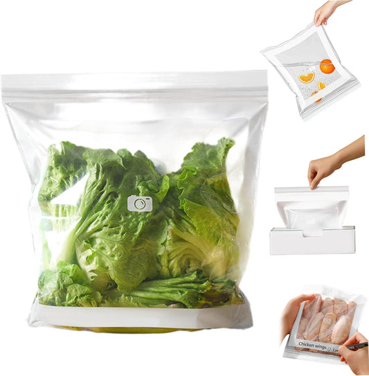 Reusable Freezer Bags 25PCS, Gallon Food Storage Bags with Stand & Label Leakproof Reusable Sandwich Bag for Kitchen, Vegetables, Snacks