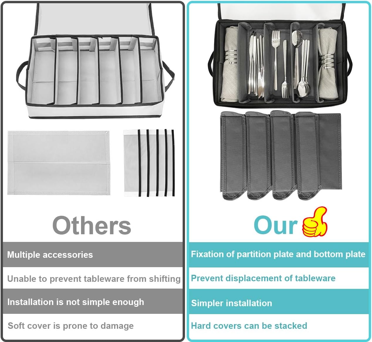 Silverware Organizer Chest,Silverware Storage Box,Stackable Flatware Storage Case,Spoon Organizer,Tableware Storage Box With 4 Dividers for Moving Transport,Kitchen Utensil cutlery Organizer