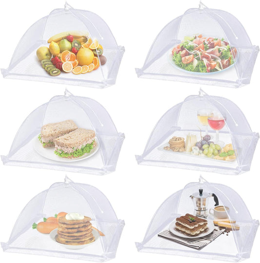 Large Food Cover,6 Pack Mesh Food Tent,17"x17",White Nylon Covers,Pop-Up Umbrella Screen Tents,Patio Net for Outdoor Camping, Picnics, Parties,BBQ,Collapsible and Reusable