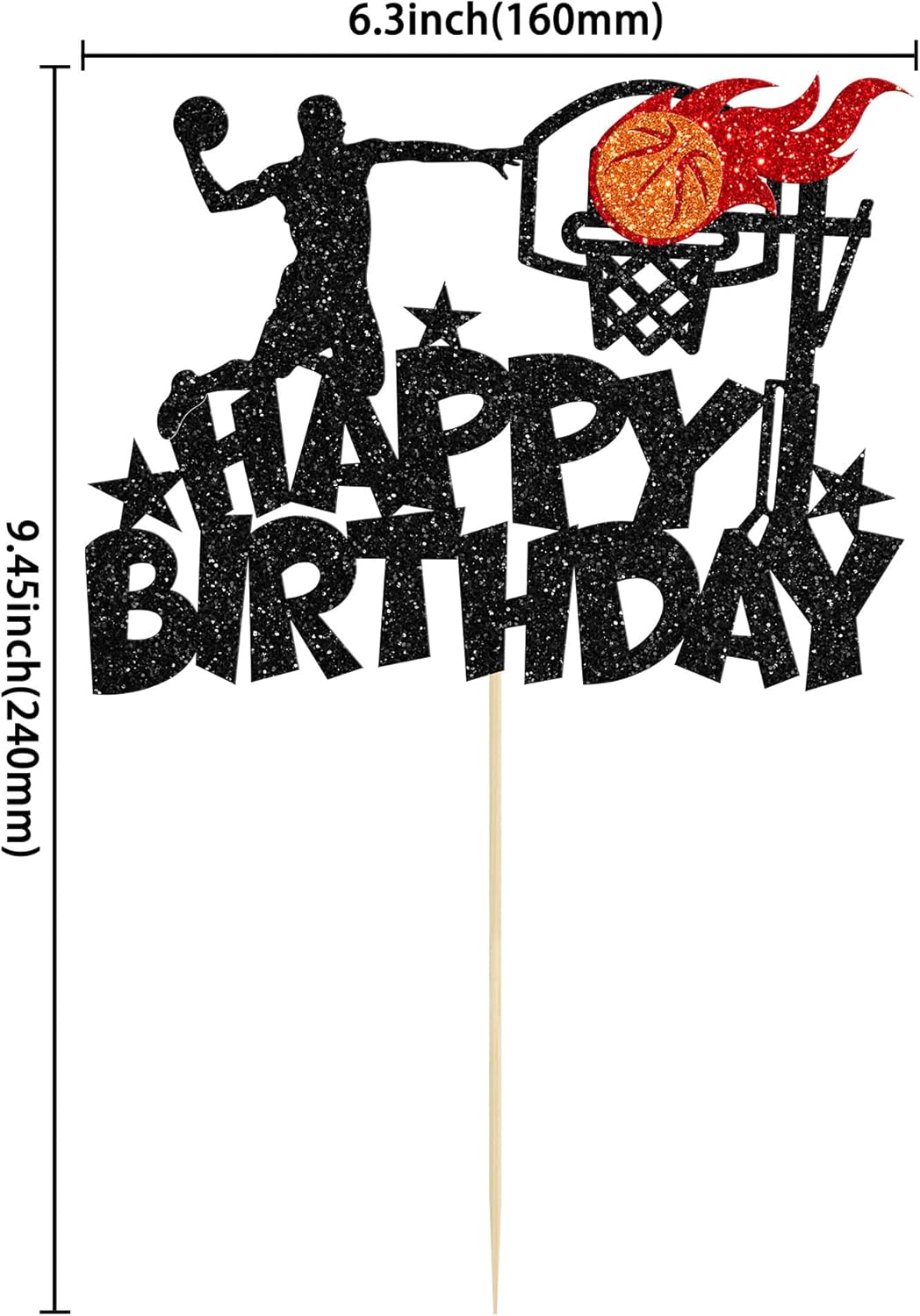 1Pc Basketball Happy Birthday Cake Topper Glitter Basketball Sports Theme Birthday Cake Pick for Theme Baby Shower Birthday Party Cake Decorations Supplies