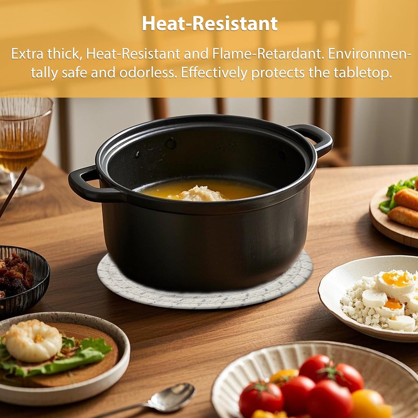 RIOOP Trivets for Hot Dishes, Pots and Pans, 7 Inches Heat Resistant Large Coaster for Kitchen, Anti Stain Hot Pads Plate Mats for Countertops Table Kitchen Essentials Farmhouse Halloween Decor, 4 Pcs