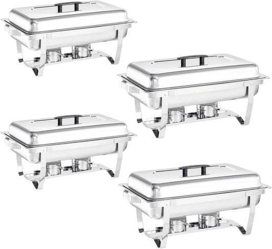 Chafing Dish Buffet Set 4 Packs,8 Quart Stainless Steel Foldable Rectangular Chafing Full Size Food Pan,Chafing Servers With Covers buffet servers and food warmers for parties wedding outdoor banquet