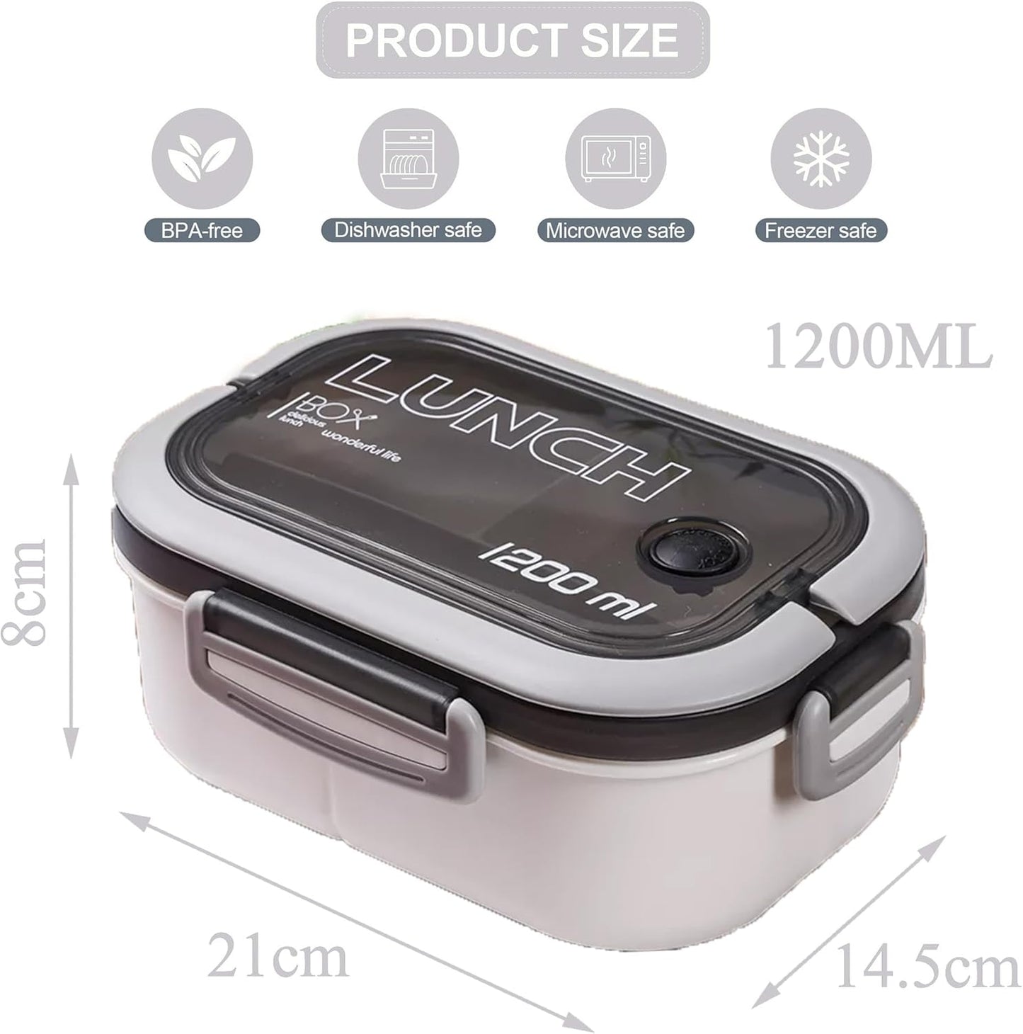 Bento Box Adult, Lunch Box for Men and Women, 1200ML Leak-proof Double-layered with Handle Lunchbox, Reusable BPA-Free Lunch Container, Microwave/Dishwasher Safe, Snack Box with Cutlery Set, White