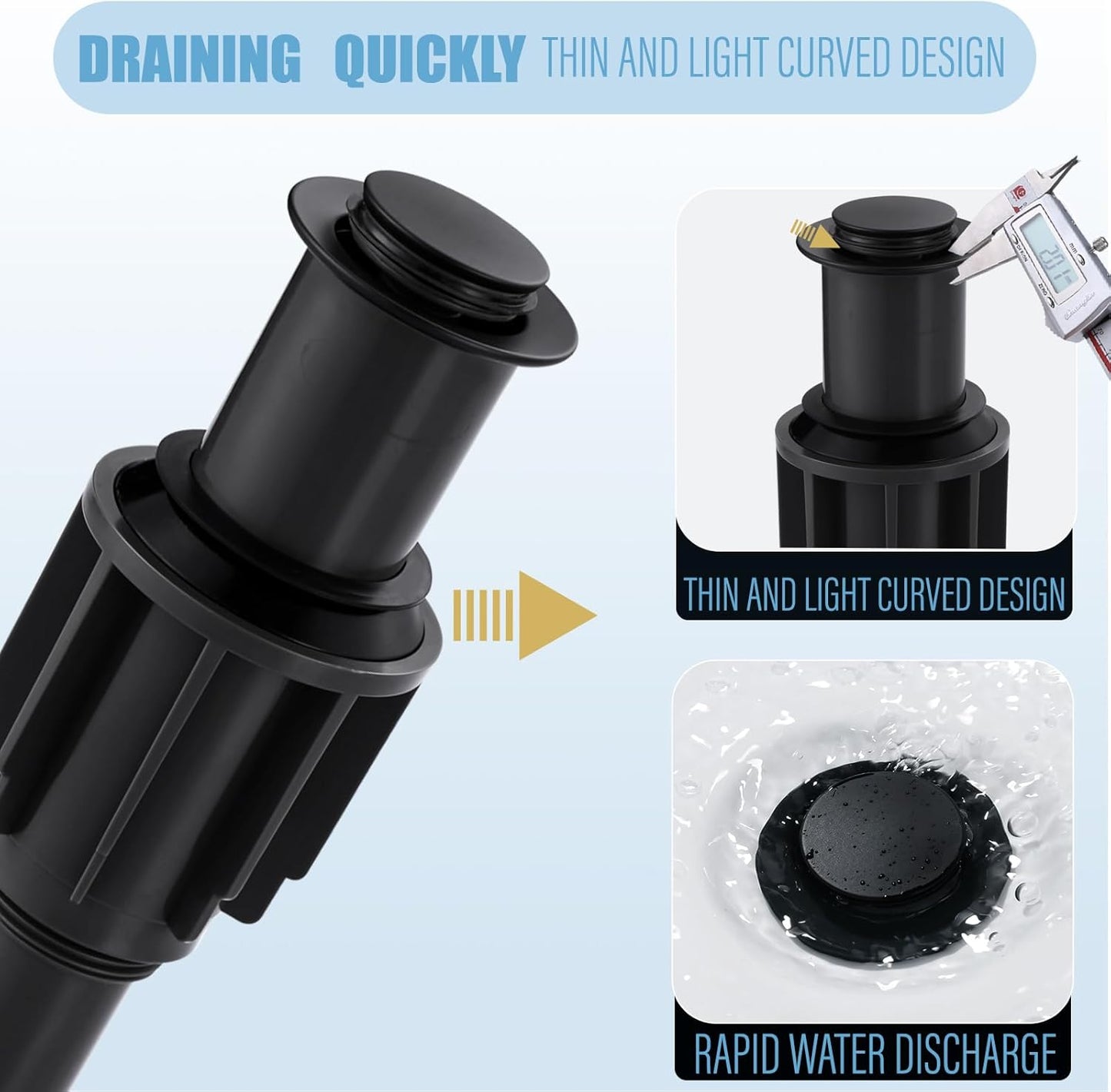 ALEASHA Pop Up Sink Drain Without Overflow, Bathroom Sink Drain Vessel Sink Stopper Pop Up Sink Drain Stopper, Pop Up Drain for Bathroom Sink Drain Strainer for Hair Catcher, Matte Black