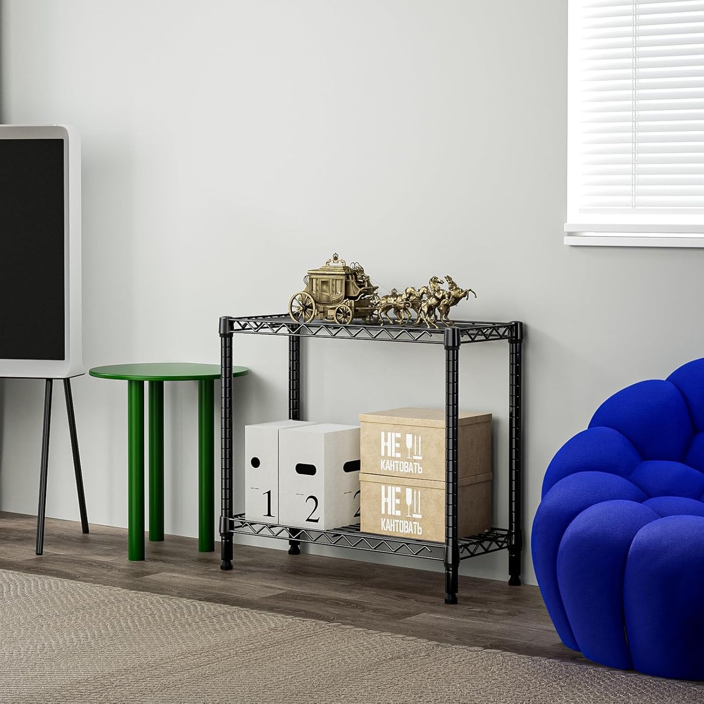 MZG 220 lbs 2 Tier Storage Rack Metal Wire Shelving Unit, Storage Standing Household Shelf Organizer for Laundry Bathroom Kitchen Pantry Closet Basement Utility Room, Black 11.8" D x 27.6" W x 23.4" H