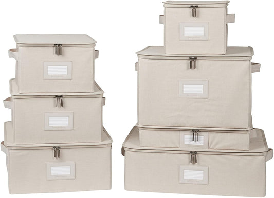 Covermates Keepsakes Dish Storage Box - Stackable, Reinforced Handles, China Storage, Beige Heather