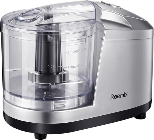 1.5-Cup One-Touch Electric Food Chopper, 100W Mini Food Processor Meat Grinder, Mix, Chop, Mince and Blend Vegetables, Fruits, Nuts, Meats, Stainless Steel Blade (Silver)