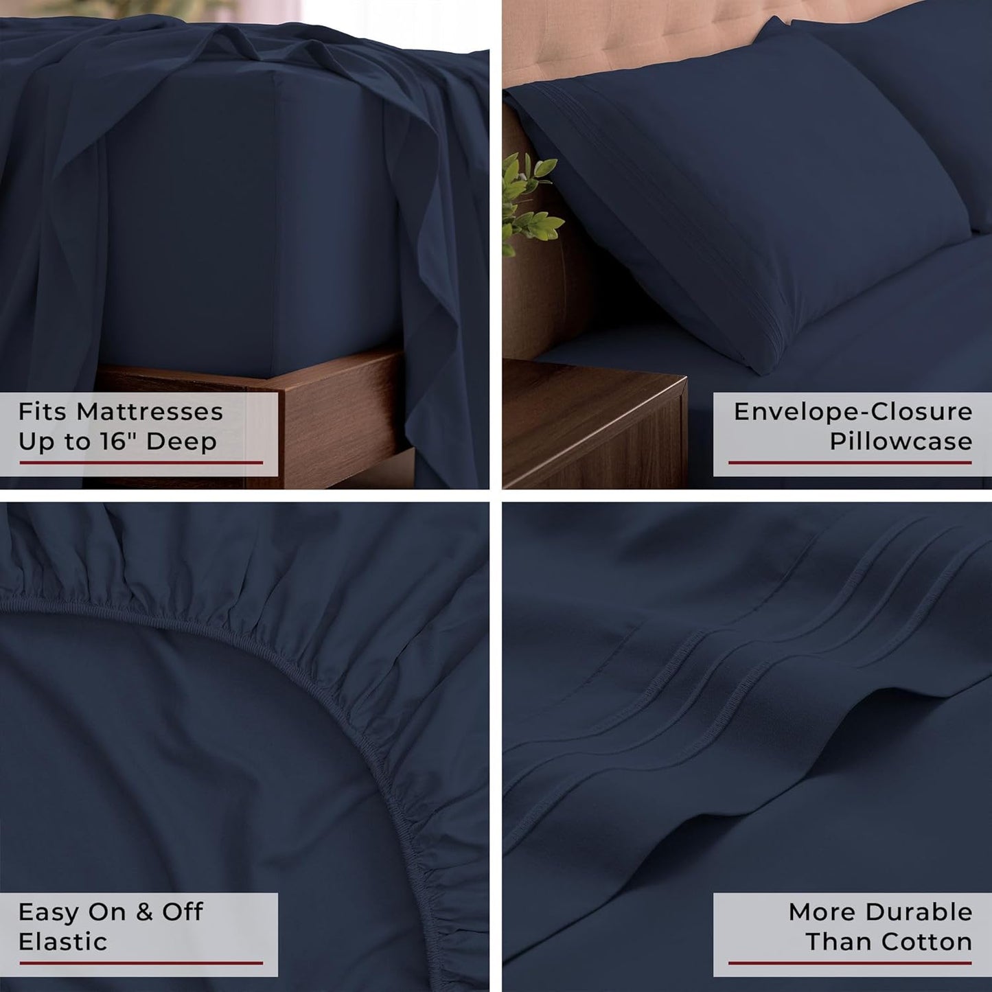 Mellanni King Sheets Set - 4 PC Iconic Collection Bedding - Hotel Luxury, Extra Soft, Cooling Bed Sheets - Wrinkle, Fade, Stain Resistant (King, Navy Blue)