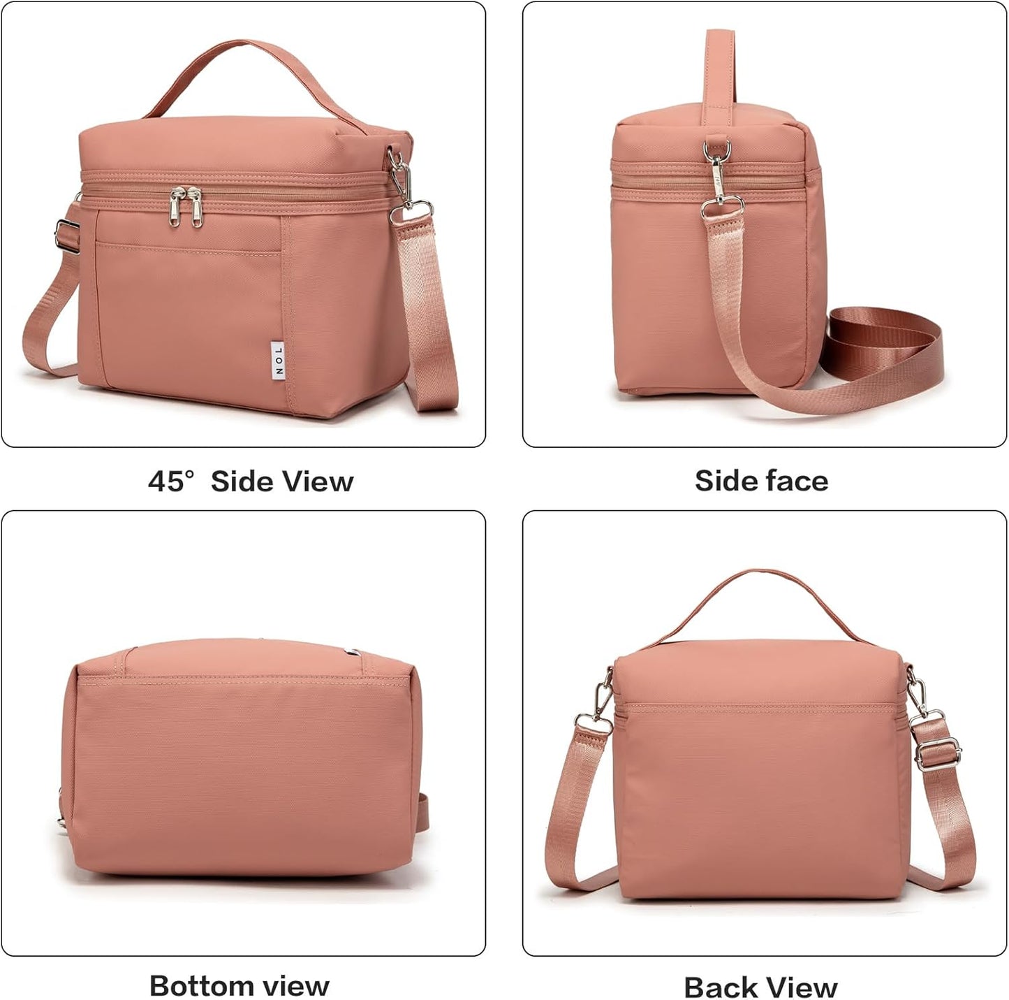 NOL Natural Organic Lifestyle Insulated Lunch Bags for Women Cooler Bag Lightweight Nylon Waterproof Lunch Box For Work (Dark Pink, Medium(normal))