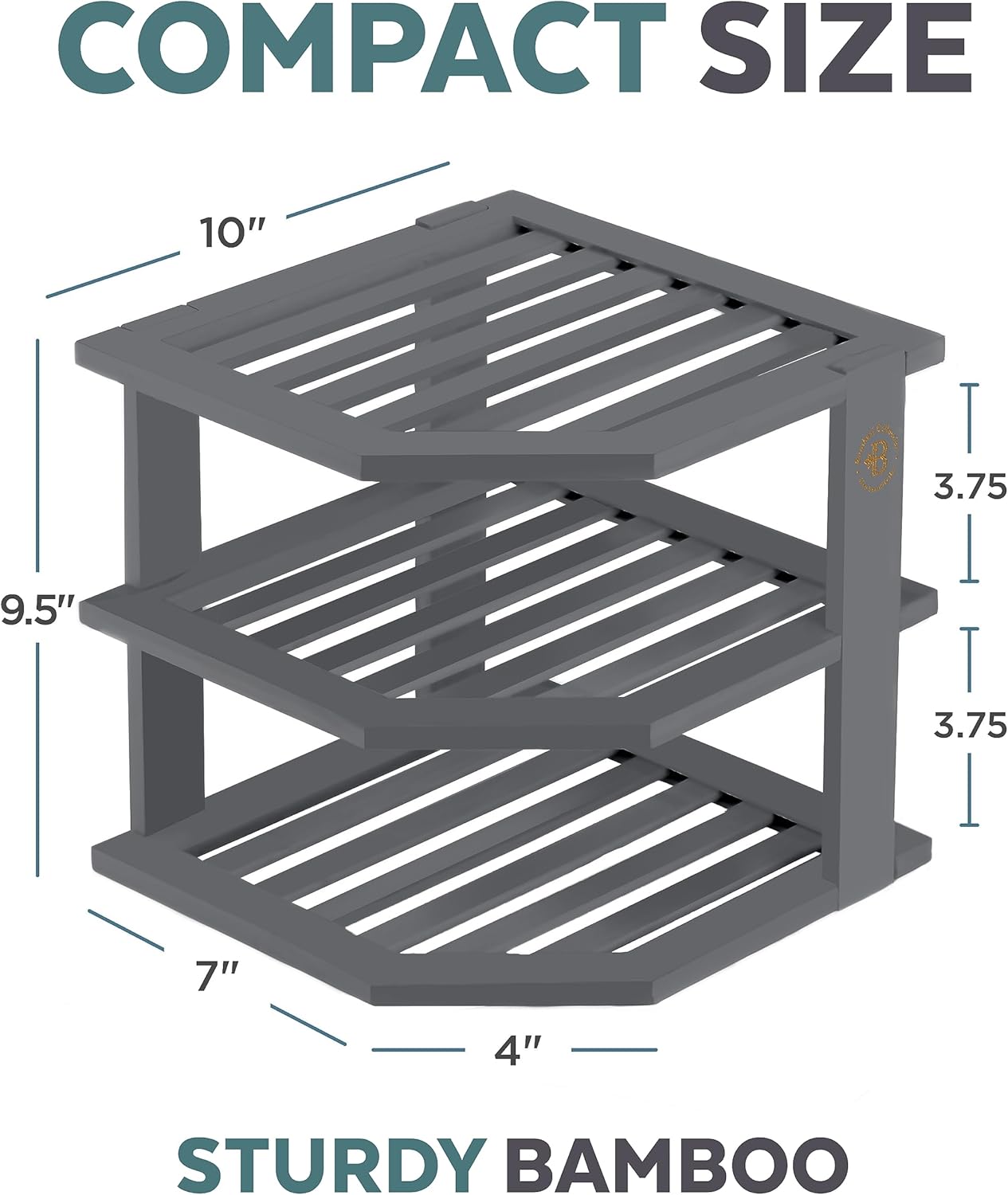 Cabinet Organizer Shelf - Bamboo Corner Rack for Kitchen Counter, Cabinet Space Saver for Plates, Dishes, Bowls, Bread Pantry, Bathroom Storage or Countertop Stand, Grey