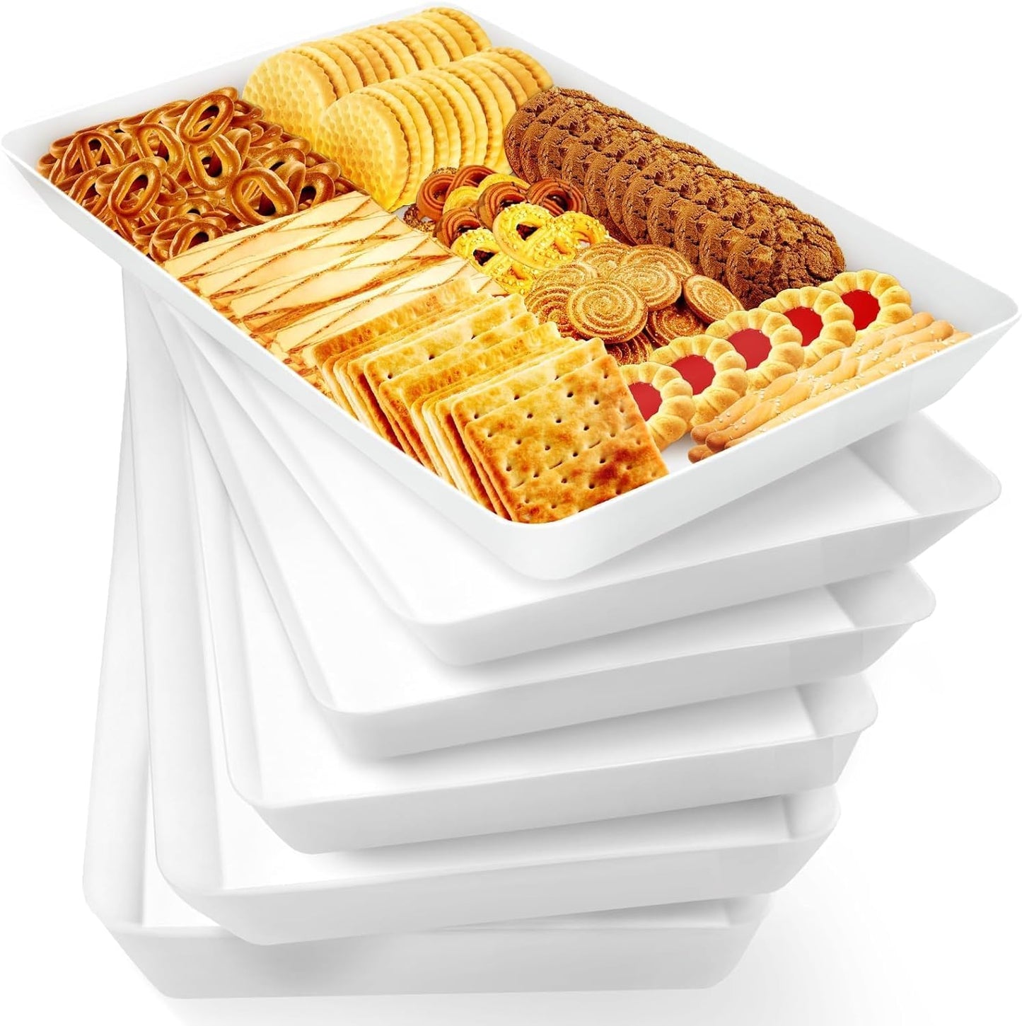 WOWBOX 6 pcs Serving Tray for Entertaining, Serving Platters for Fruit, Cookies, Dessert, Snacks, Reusable Plastic Trays for Serving Food and Pantry Organization in Kitchen & for Parties