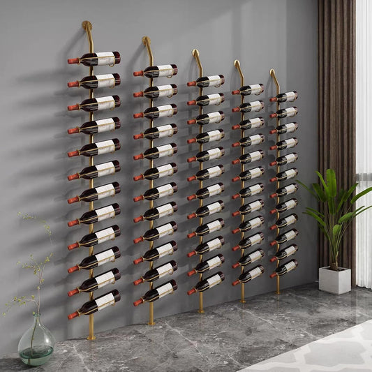 Wine Rack Wall Mounted, 72.8in High Metal Wine Bottle Holder for 12 Bottles, Kitchen Organization and Wine Storage for Commercial Restaurants Pantry Bar Wine Cellar (Gold, Five rows-60 Bottles)