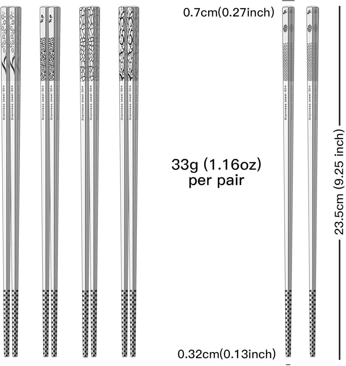 Metal Chopsticks Reusable 5 Pairs: Stainless Chopstick Set Dishwasher Safe,Non-Slip,Gift Box Packaging,Laser Engraved,Japanese Chinese Korean Chop Sticks for Cooking Eating - 5 Patterns