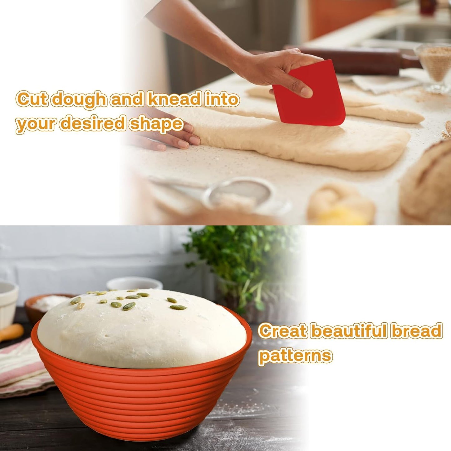 Silicone Banneton, Sourdough Bread Baskets (Set of 6, 5 Inch), Round Proofing Bread Bowls with Starter Kit, Bread Making Baking Supplies