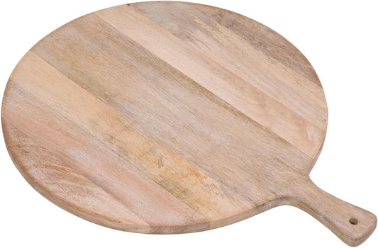 Wood Cutting Board 19in Handmade Round Serving & Chopping Board Paddle with Handle, Premium Home Decor Wooden Cutting Boards for Kitchen Display & Chopping, Light Wood