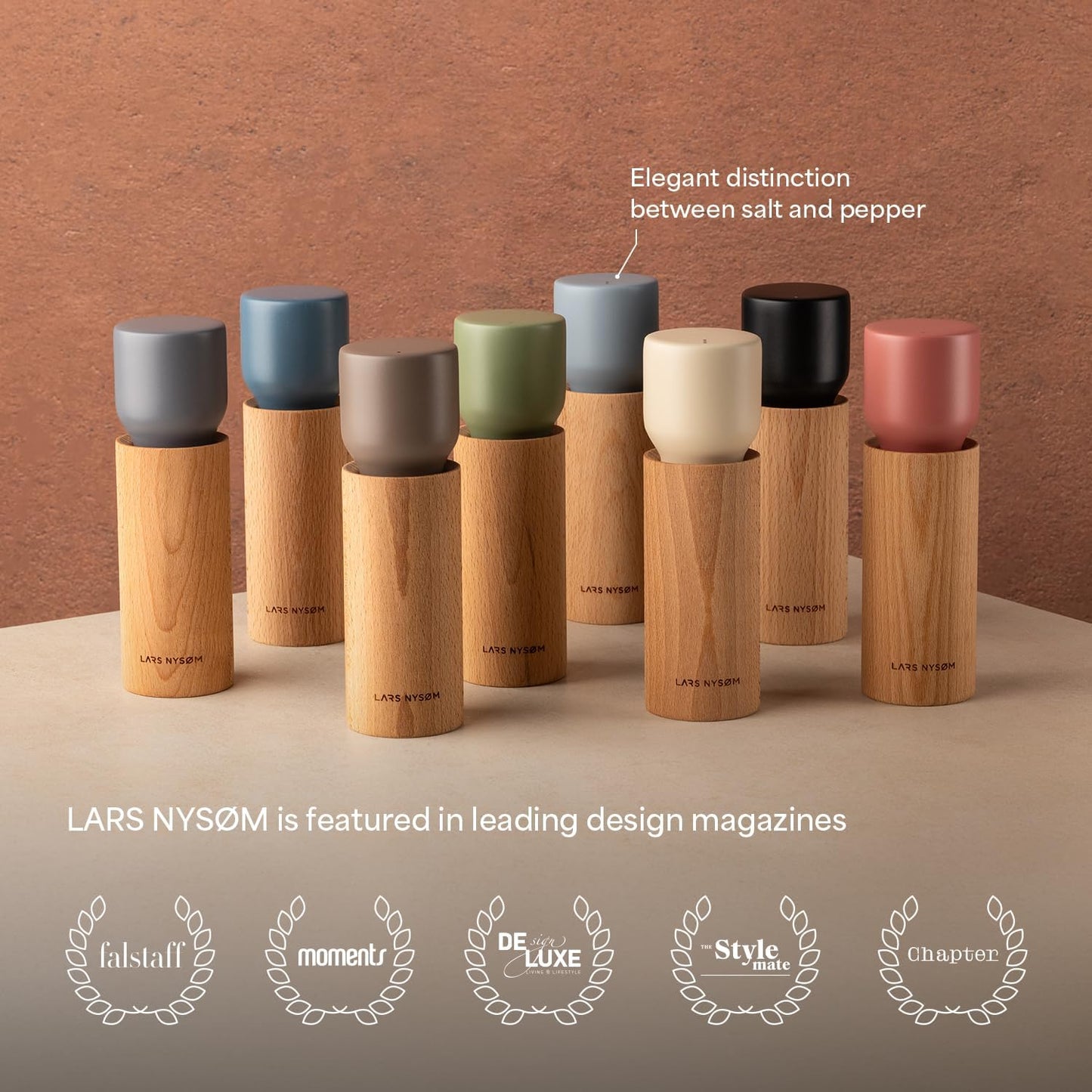 LARS NYSØM Wooden Salt and Pepper Grinder Set Manual - Salt and Pepper Mills with Adjustable Ceramic Grinder - Elegant Beechwood Pepper and Salt Mill Set for Dining Table (Carbon Black)