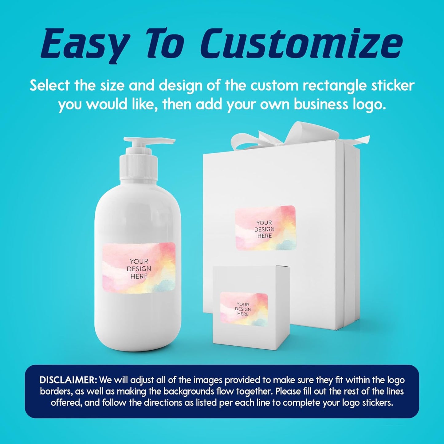 100 Custom Vinyl Stickers - Upload Your own Image, Text, Design, Logo - Personalized Logo Labels for Handmade, Packaging, Bottle, Jars, Candle, Brand Stickers (Watercolor, 4x2)