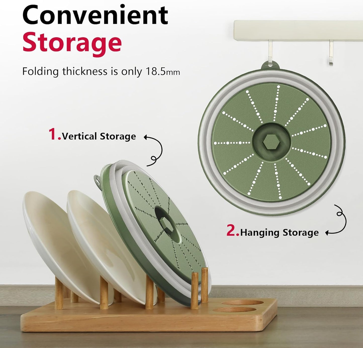 WVM Microwave Splatter Cover & Mat, Vented Collapsible Splatter Guard dish Plate lid & Silicone Round Kitchen Mat for Food, Meal Prep, Green