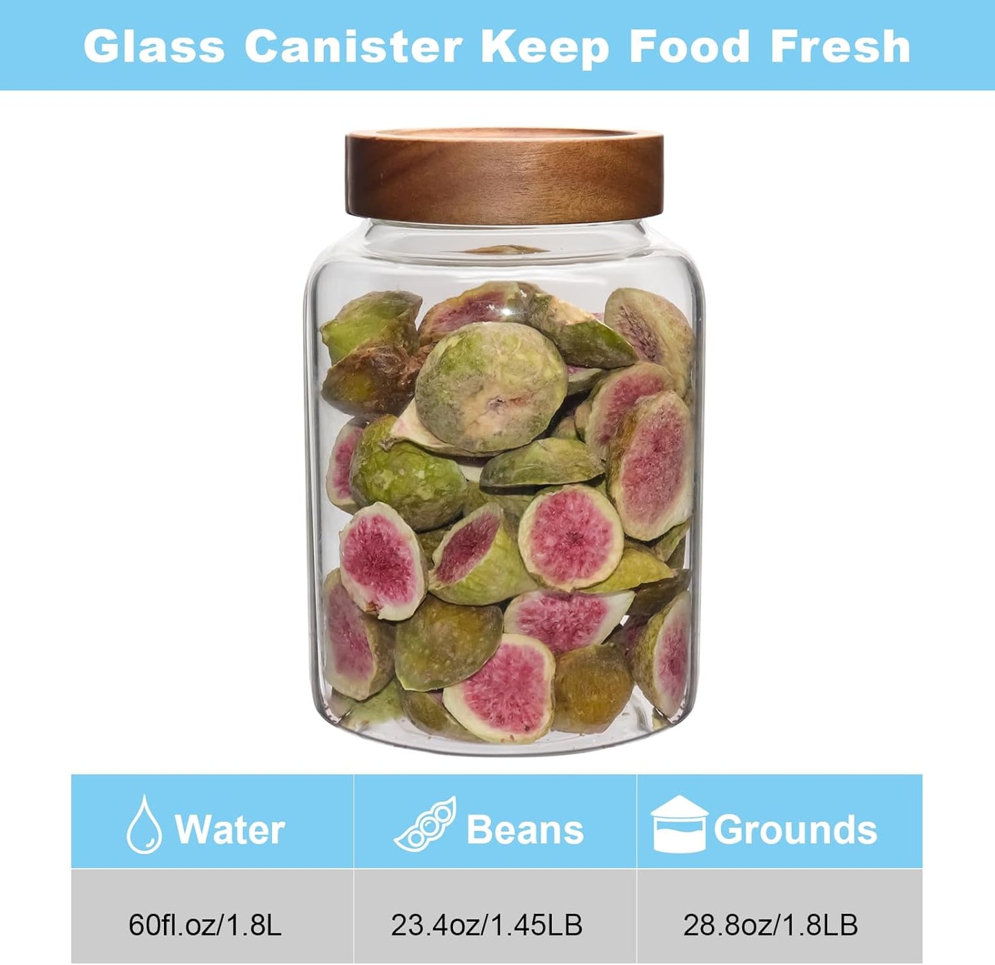 Glass Spice Jar Coffee Sugar Container Airtight Glass Jar Food Storage Canisters Bottle for Kitchen Seasoning Tea Herb Overnight Oats Bar Parfait Snacks (1800ml(60oz)-1 pack-no spoon)