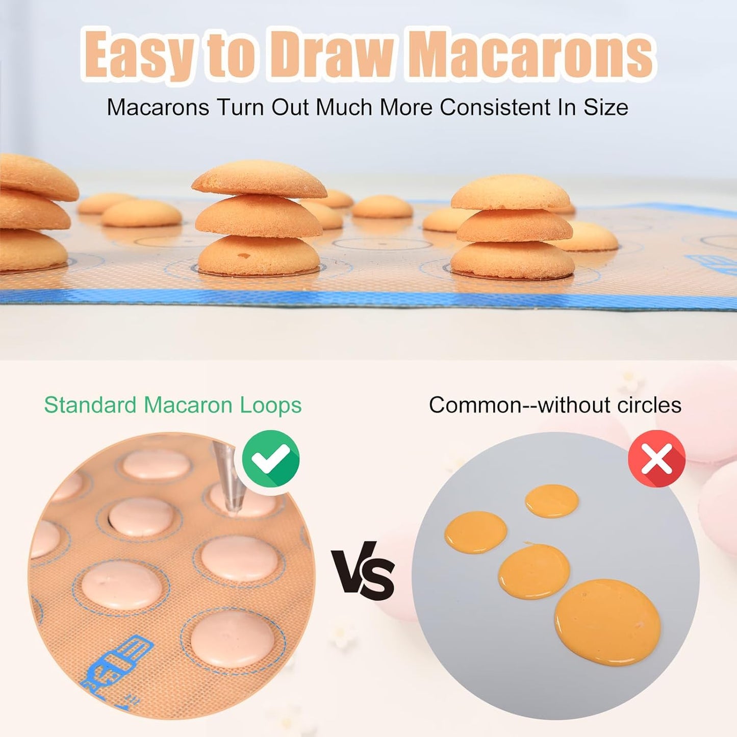 Silicone Macaron Baking Mat Half Sheet - Set of 3 (2 Half Sheet and 1 Quarter Sheet), Non Stick Silicon Oven Liner For Macaroons and Cookies, By Folksy Super Kitchen (16.5x11.6, Blue)