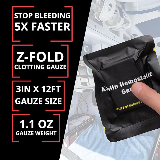 First Aid Advanced Quick Clotting Combat Gauze - Flexible Hemostatic Gauze - to Stop The Bleed kit Faster with Quick Clotting - Survival Kit Supplies - 3" x 12.5' - Pack of 5