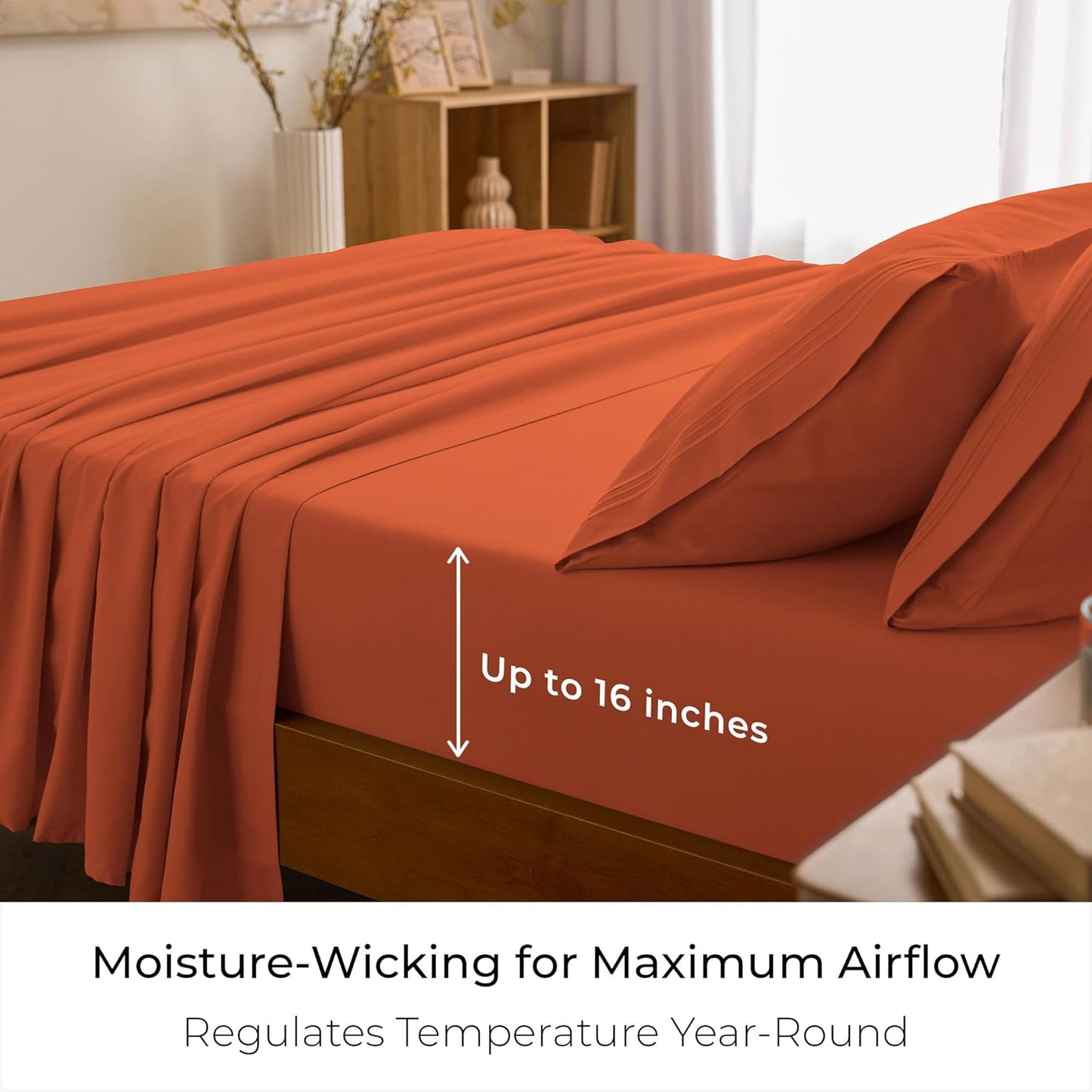 Mellanni Queen Sheets Set - 4 PC Iconic Collection Bedding - Hotel Luxury, Extra Soft, Cooling Bed Sheets - Wrinkle, Fade, Stain Resistant (Queen, Poppy Orange)