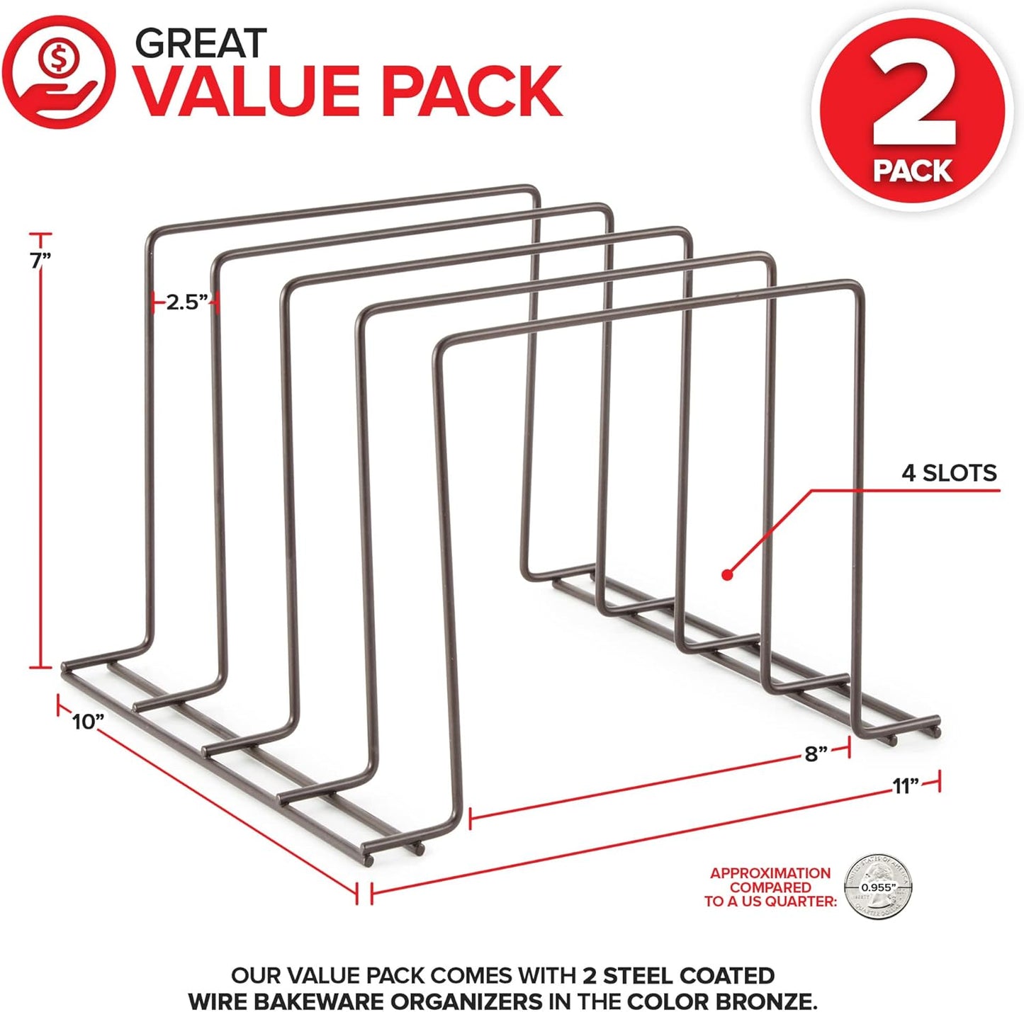 Stock Your Home Bronze (2 Pack) Steel Baking Pan Organizer Rack for Cabinet or Counter, Holder for Kitchen Cutting Boards, Pot Lids, or Cookie Sheets - Rust Proof Wire, Drying Storage